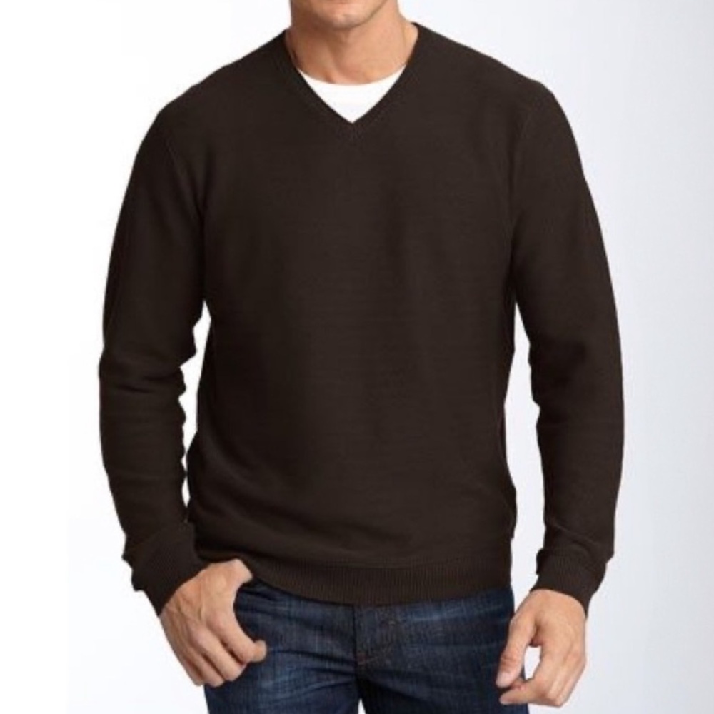 Merino Wool Blend Dark Academia Sweater XXL Brown Preppy V Neck Long Sleeve